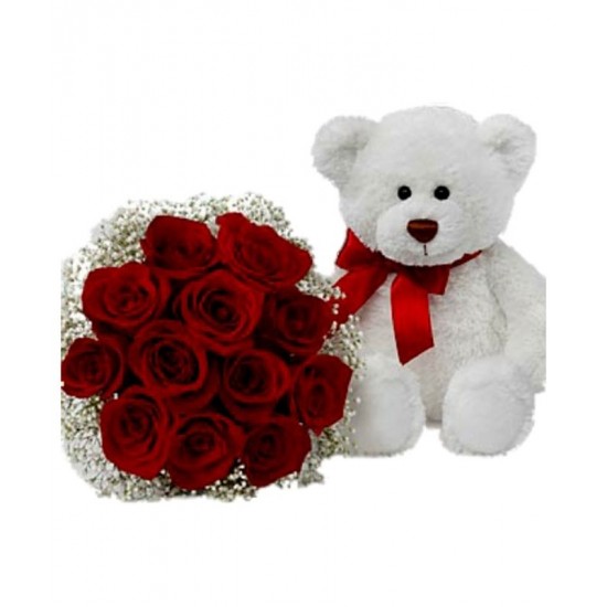 Red roses with medium Bear Love 7